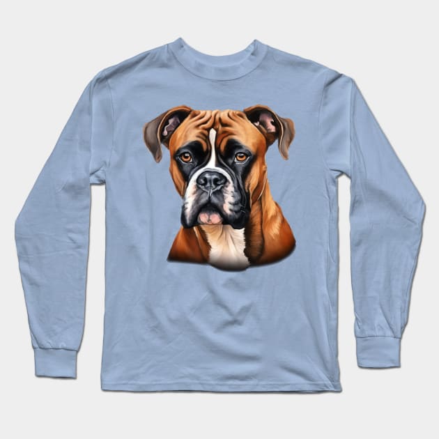 Boxer Dog Portrait Long Sleeve T-Shirt by AI Art Originals